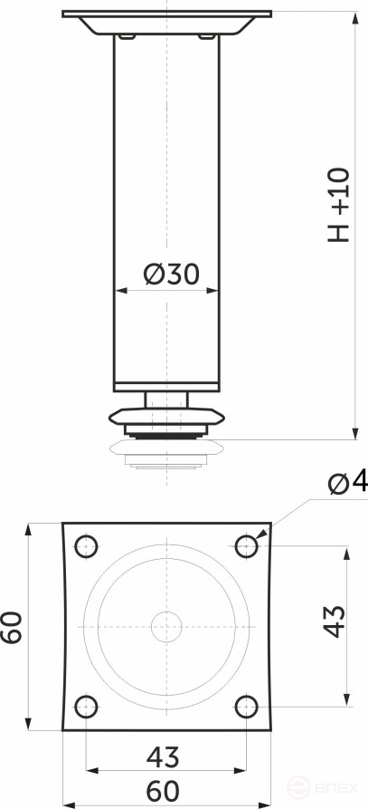 Опора меб. мет. D-150 h150 с регул. хром AKS