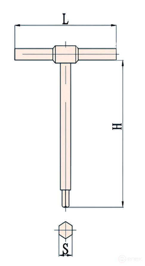 The key is hexagonal with a T-shaped handle. 4*90*100 intrinsically safe alloy AlCu 167C-4, HORTZ