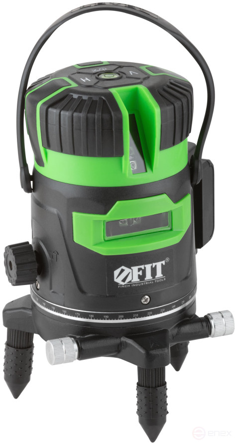 Уровень лазерный самоуспокаивающийся, зеленые лучи, крест, диапазон 10 м, Li-Ion аккум., 2 уровня яркости, без треноги, коробка