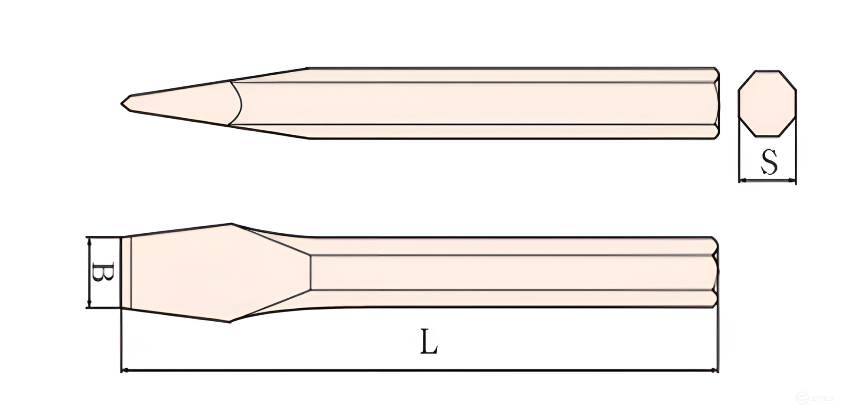 Chisel 8-faceted 400x30 intrinsically safe alloy AlCu 233-1018, HORTZ