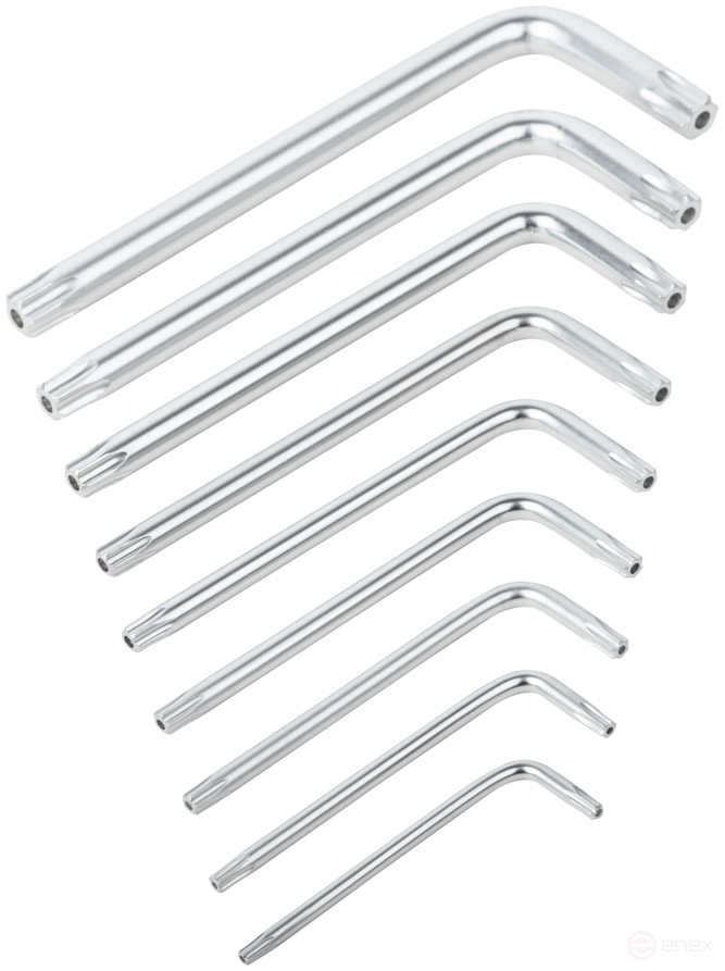 Ключи "звездочки", CrV сталь, 9 шт., Т10-Т50, с отверстием, в пластиковом держателе