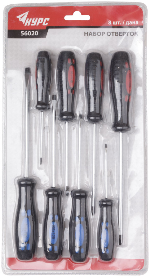 Отвертки "Стандарт", CrV сталь, магнитный наконечник, прорезиненные ручки, блистер, набор 8 шт.