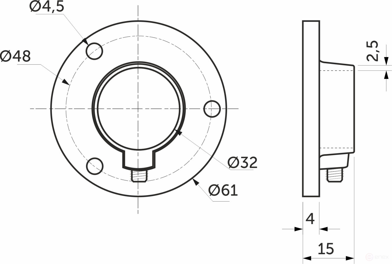 Крепление (розетка) трубы d32 (610), хром AKS