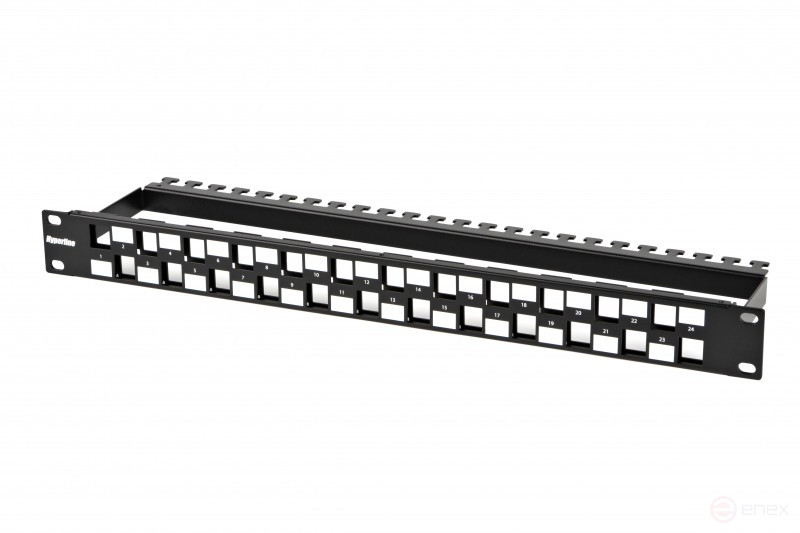 PPBL3-19-24S-RM Modular Patch Panel 19", 24 Ports, Flat Type, 1U, for Keystone Jack modules, with Rear cable organizer (without modules)