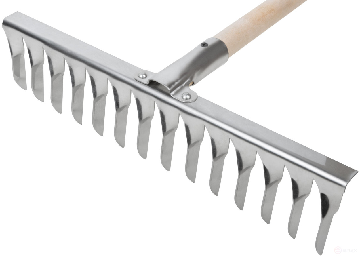 Грабли, витой зуб, нержавеющая сталь, 14 зубьев, с деревянным черенком