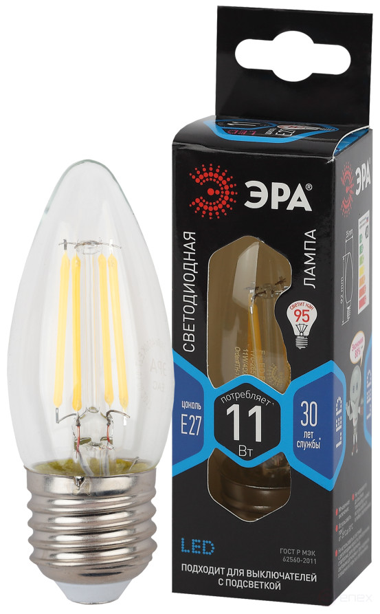 LED Lamp ERA F-LED B35-11w-840-E27 11W Filament Candle Neutral White Light E27