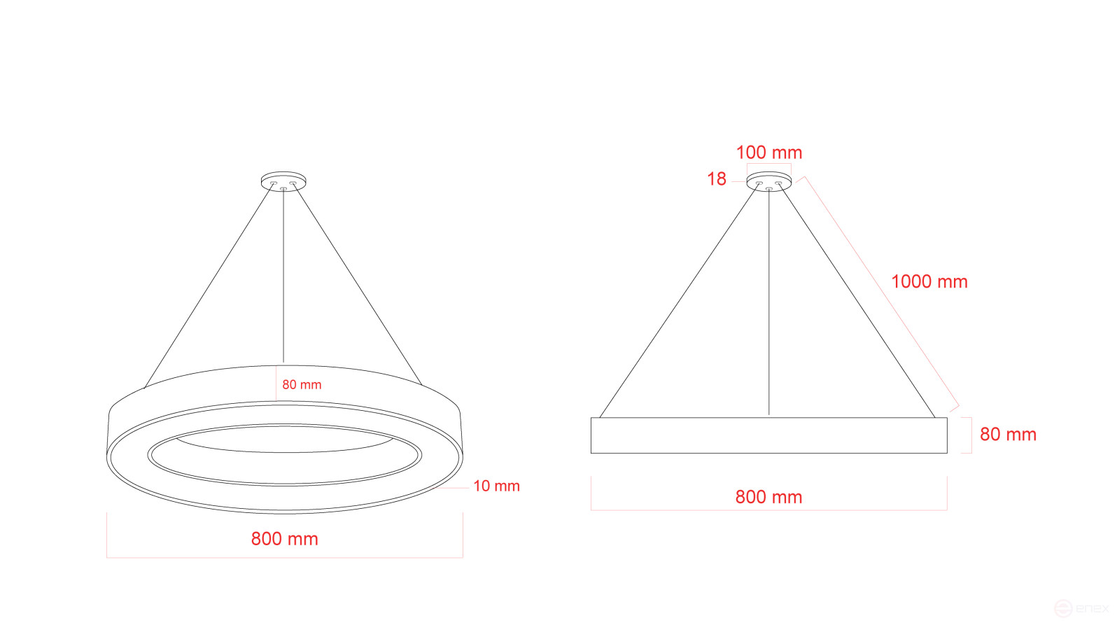 ERA Geometria LED Lamp SPO-134-W-40K-056 Ring 56W 4000K 4200Lm IP40 800*80 White Hanging Driver inside
