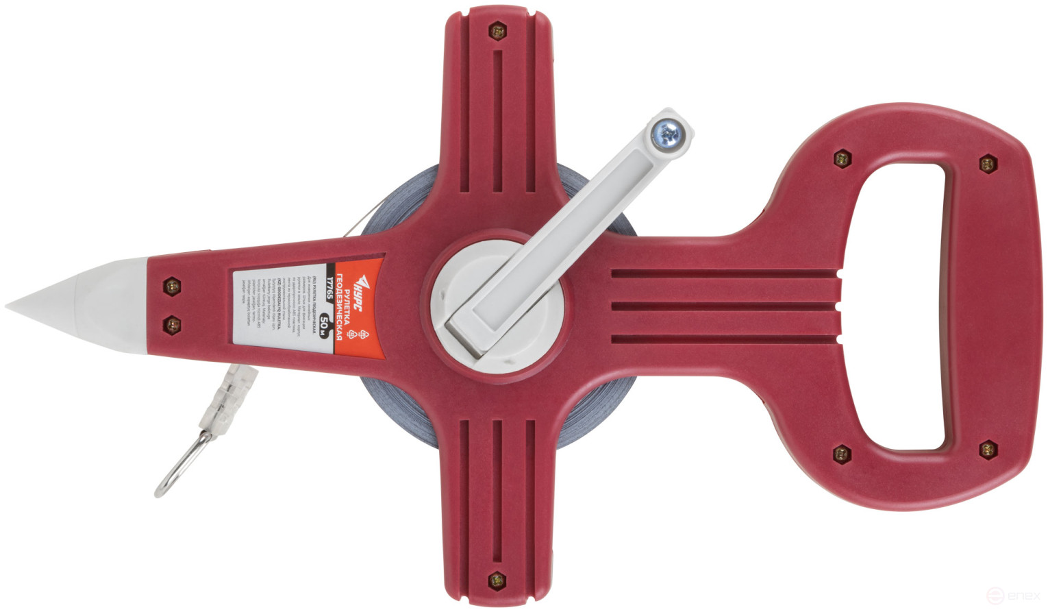 Geodetic tape measure, steel tape, red open plastic case 50 m