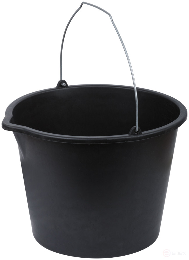 Plastic construction bucket for mixing mortar with a 12 l spout