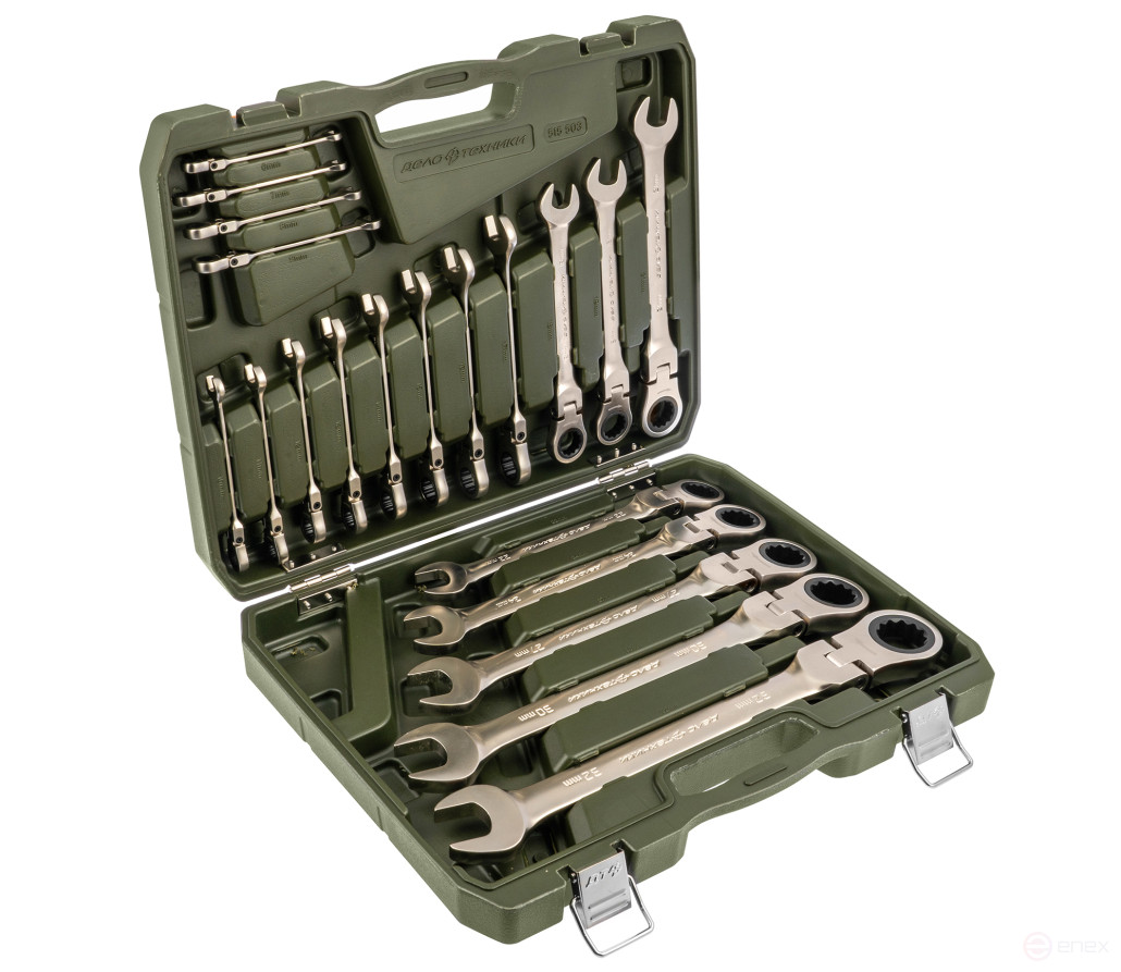 Набор ключей комбинированных трещоточных шарнирных 20 шт., кейс пластик