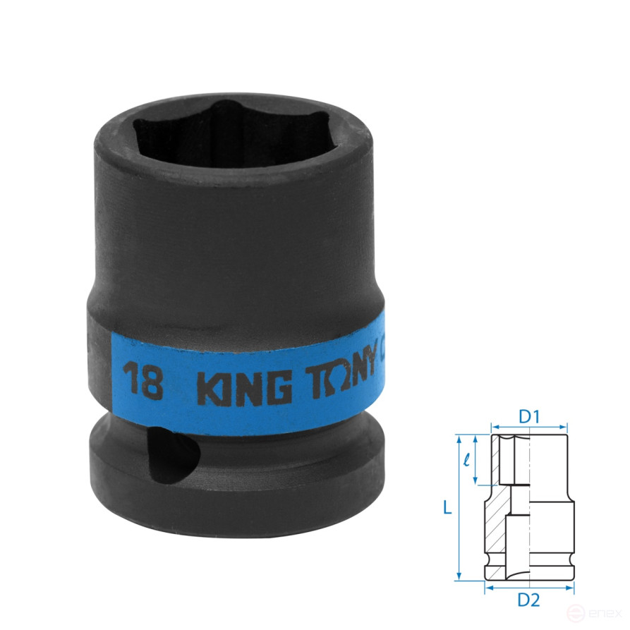 Головка торцевая ударная шестигранная 1/2", 18 мм KING TONY 453518M