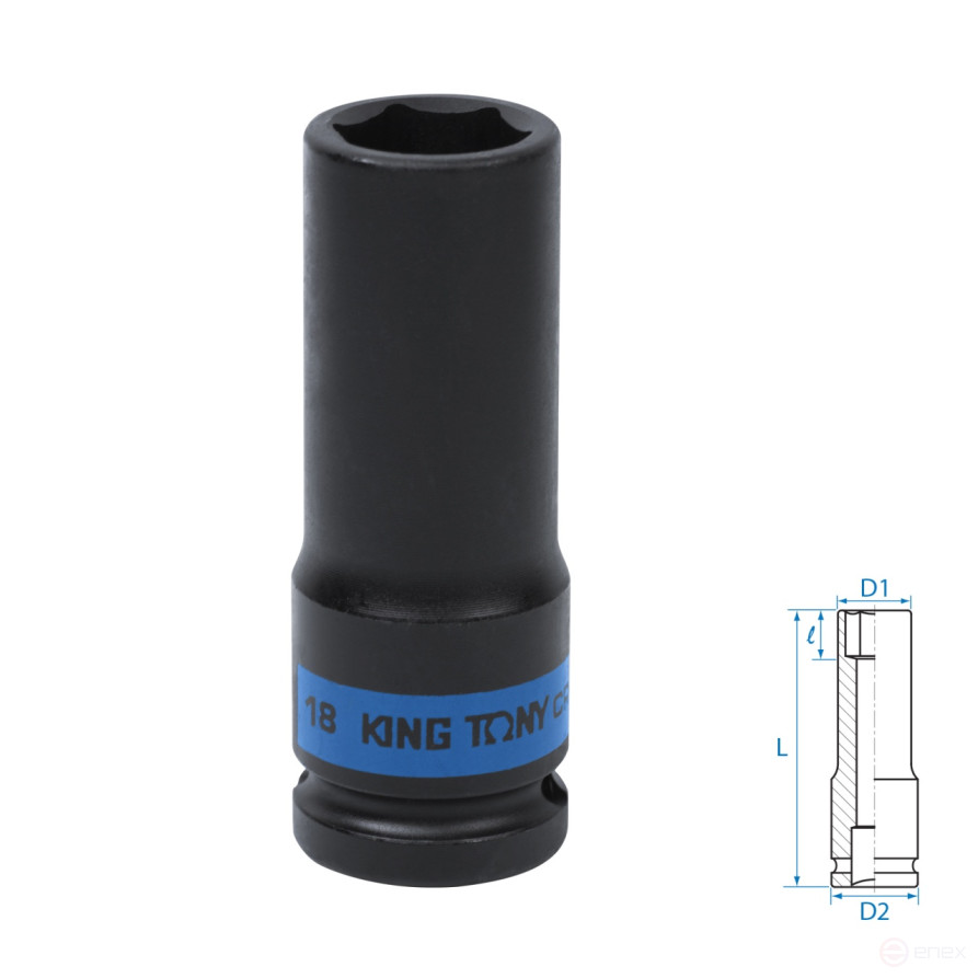 Головка торцевая ударная глубокая шестигранная 1/2", 18 мм KING TONY 443518M