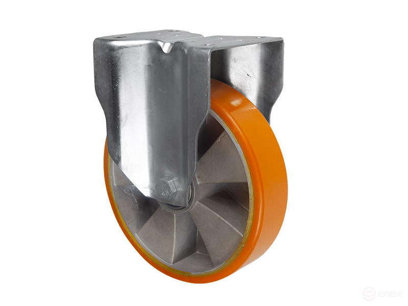The wheel support is non-rotating reinforced with a 125 mm polyurethane mounting plate