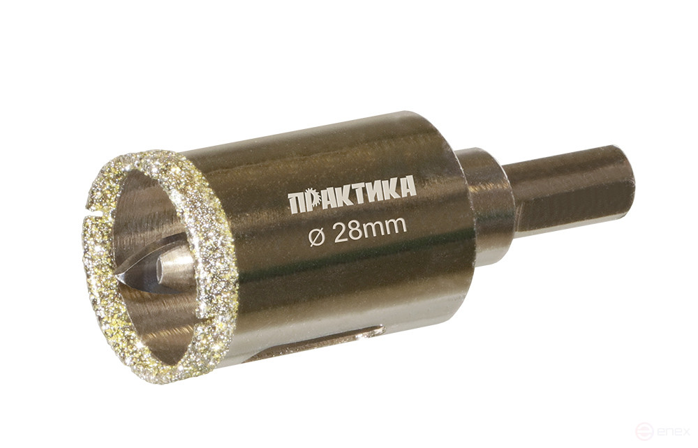 Коронка алмазная ПРАКТИКА "Профи" по керамограниту/керамике 28х70мм, пилотное сверло, (1шт) (917-606)