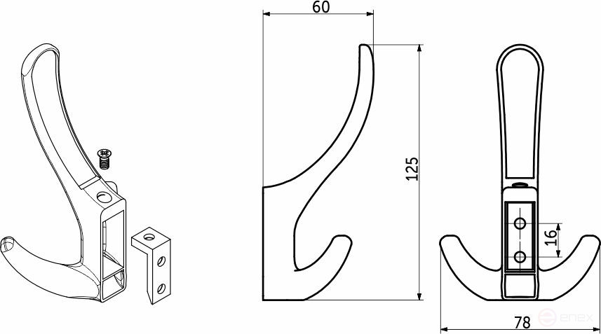 Hook meb. three-horn metal ROMA graphite AKS