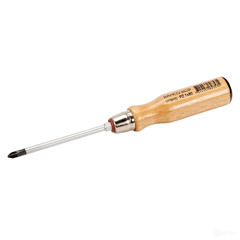 Screwdriver for Pozidriv PZ 1x80 mm screws, with wooden handle