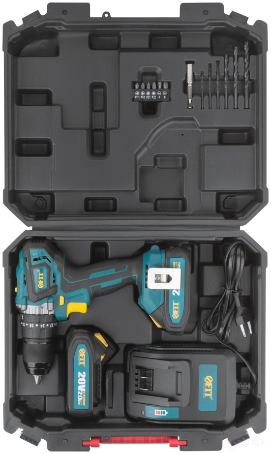 Acc power drill. 20 V; 0-400/1600 rpm; 55 Nm; 2 (Li-Ion) 2.0 Ah; 1 hour; brushless; cut. tilt; case