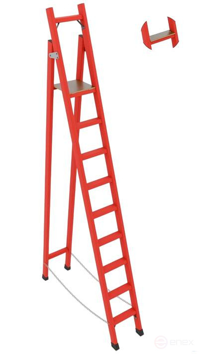 SSD-2.3TSH with symmetrical support dielectric fiberglass stepladder, Telecom, wide steps, h=3250mm, h work platform=2250mm, steps.9