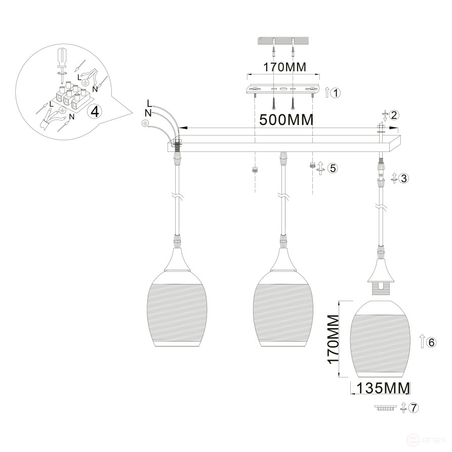 Светильник подвесной (подвес) Rivoli Malady 9123-203 3 х Е27 40 Вт модерн потолочный