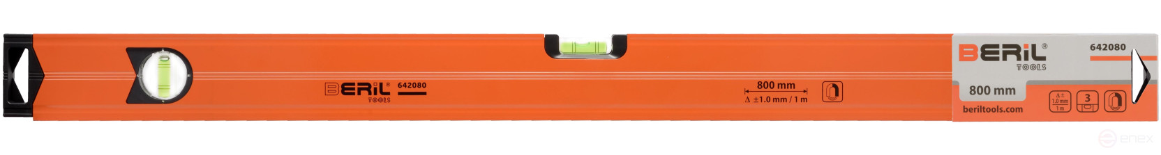 Уровень алюминиевый коробчатый 800 мм (3 глазка/1 зеркальный, магнитный) BERIL