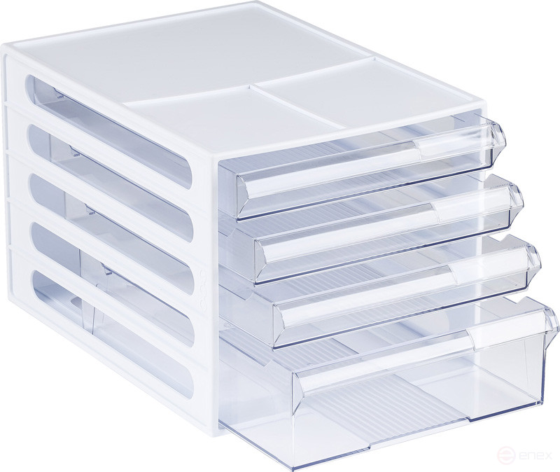 Block of 4 extendable STAMM trays, white body, transparent trays