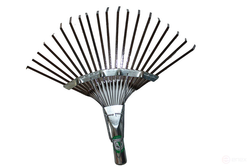 Fan-shaped sliding galvanized wire rake, 18 teeth.
