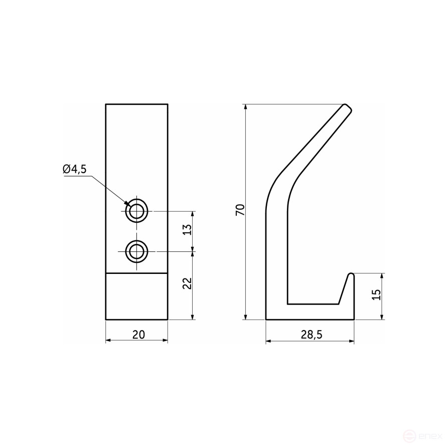 Крючок меб. двухрожковый мет. BLOCK черный матовый AKS