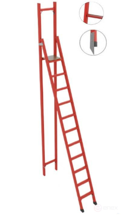 ССВ-3,6АТМ стремянка стеклопластиковая с вертикальной опорой, Телеком, абразивное покрытие ступеней, металлические оконцеватели (Мягкий грунт), h=3870мм, h рабочей площадки=2600мм, ступ.11