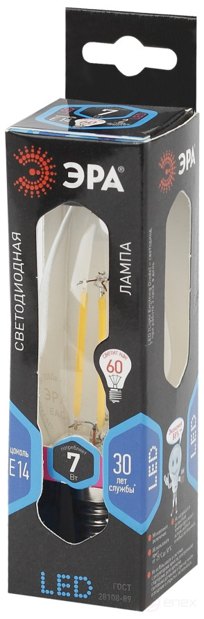 Лампа светодиодная ЭРА F-LED B35-7W-840-E14 7Вт филамент свеча нейтральный белый свет Е14
