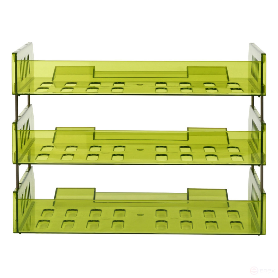 Лоток для бумаг горизонтальный СТАММ "Сити", набор 3шт., на мет. стержнях, широкая загрузка, зеленый лайм