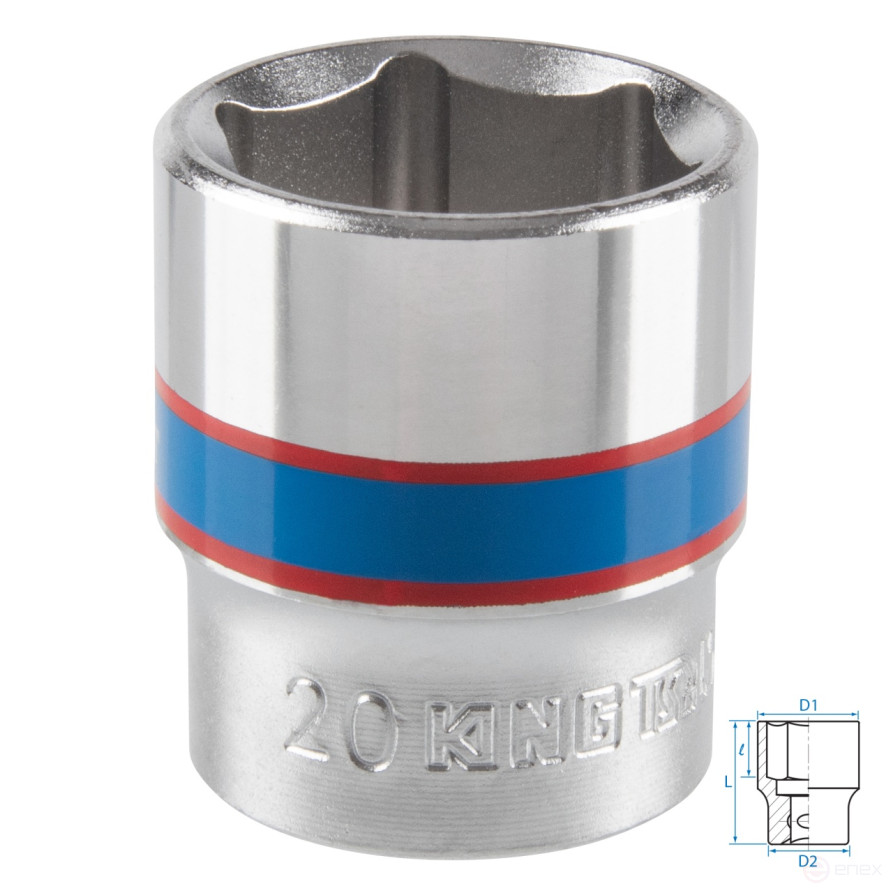 Головка торцевая стандартная шестигранная 3/8", 20 мм KING TONY 333520M