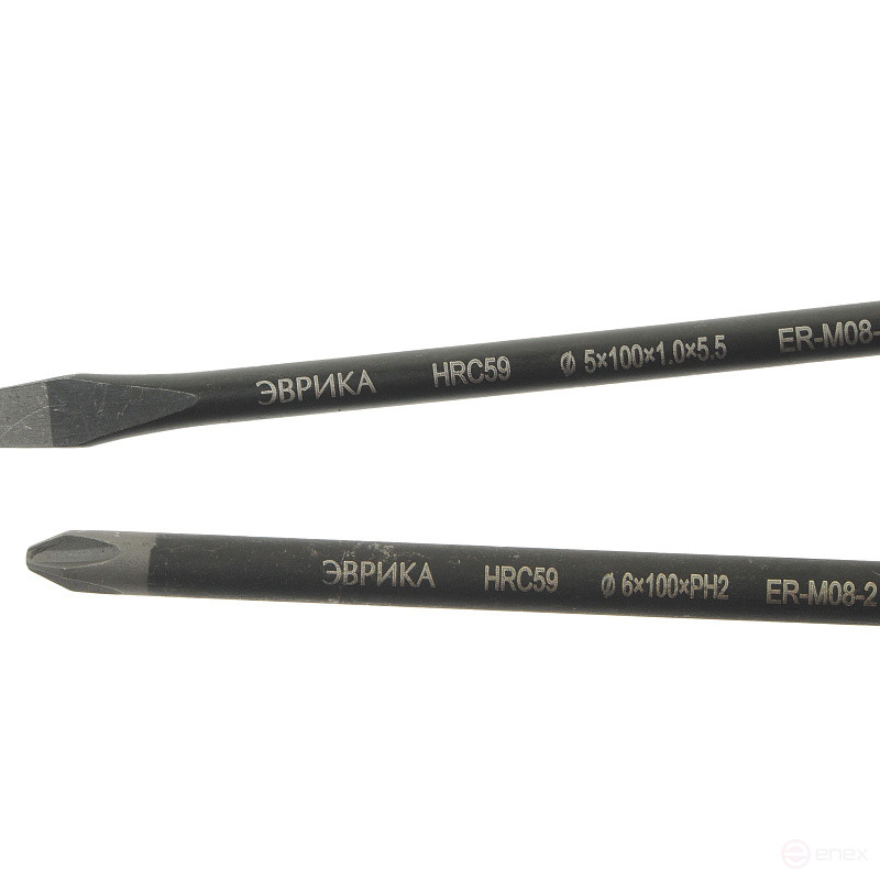 Набор отверток ER-M08-2 SL5.5x100 Ø5, PH2x100 Ø6, стержень S2, 2 предмета в блистере HRC≥59 ЭВРИКА /1/72 NEW