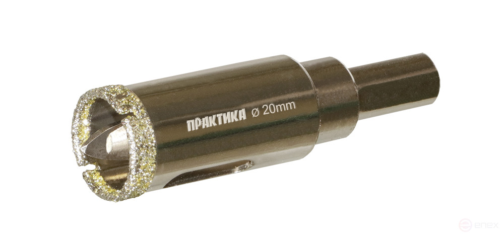 Коронка алмазная ПРАКТИКА "Профи" по керамограниту/керамике 20х70мм, пилотное сверло, (1шт) (917-576)