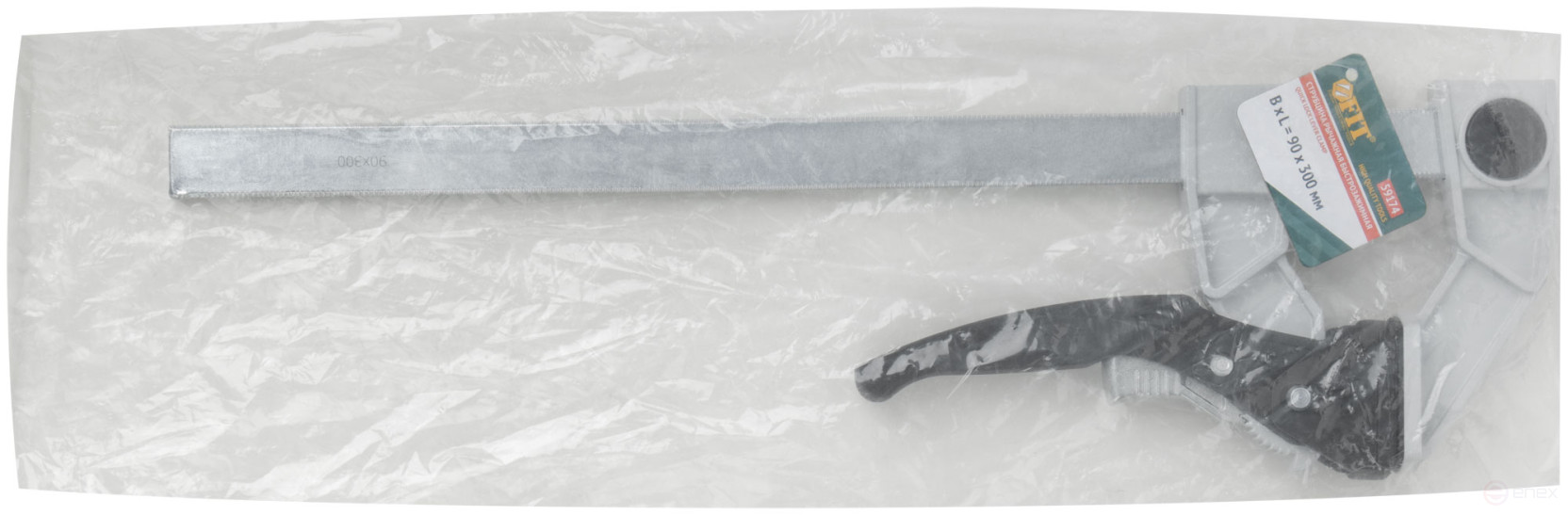 Струбцина рычажная быстрозажимная, усилие сжатия 200 кг, рычажный храповый механизм, металлический корпус, Профи, 90 х 300 мм