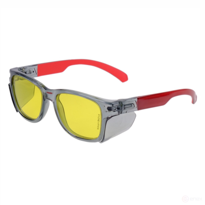 Safety glasses open O80 Zebra StrongGlass (2-1.2 pcs) frame O3 transparent gray, yellow, 30 pcs.