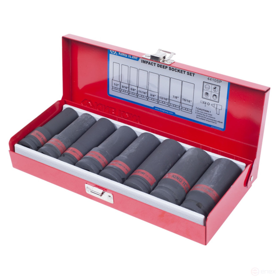 1/2" Deep Impact Socket Set, Hexagonal, 1/2"-15/16", 8 pieces KING TONY 4410SP