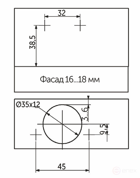 Петля внутренняя без пружины 45мм h0 clip-on AKS