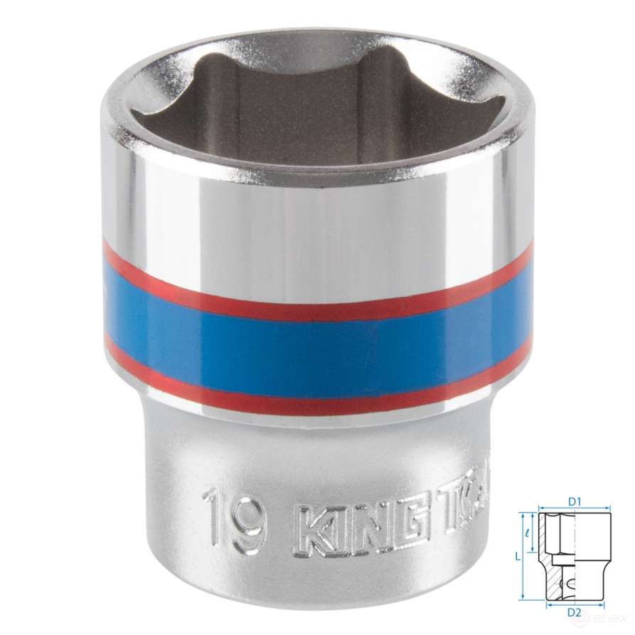 Головка торцевая стандартная шестигранная 3/8", 19 мм KING TONY 333519M