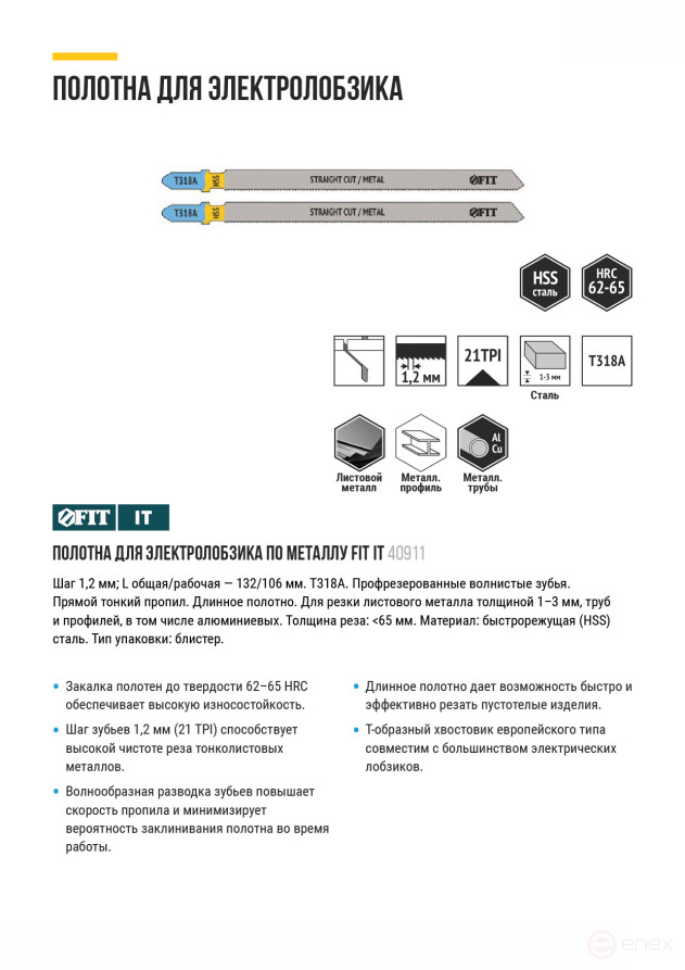Полотна по металлу, HSS, фрезерованные, волнистые зубья, 132/106/1,2 мм (T318A), 2 шт.