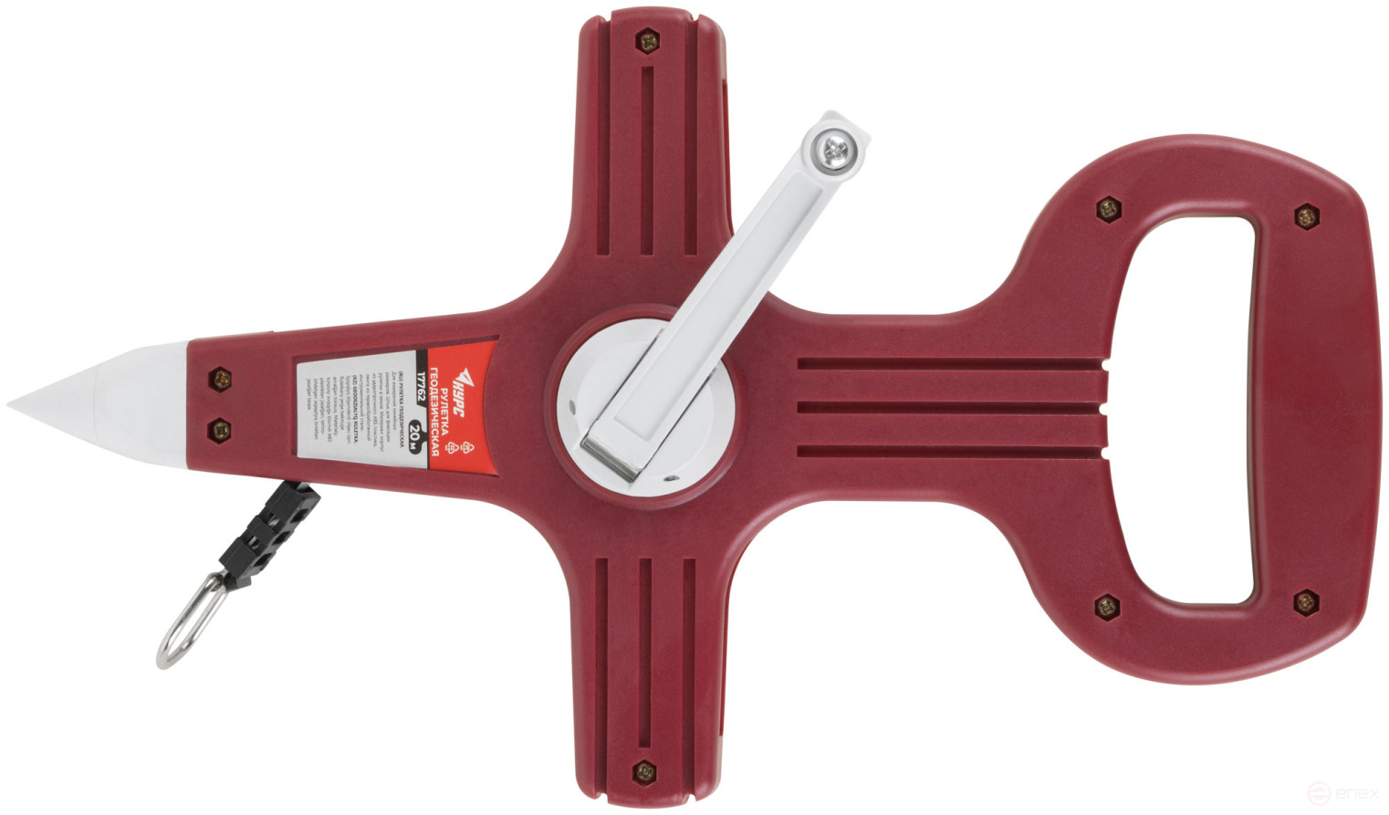 Geodetic tape measure, steel tape, red open plastic case 20 m