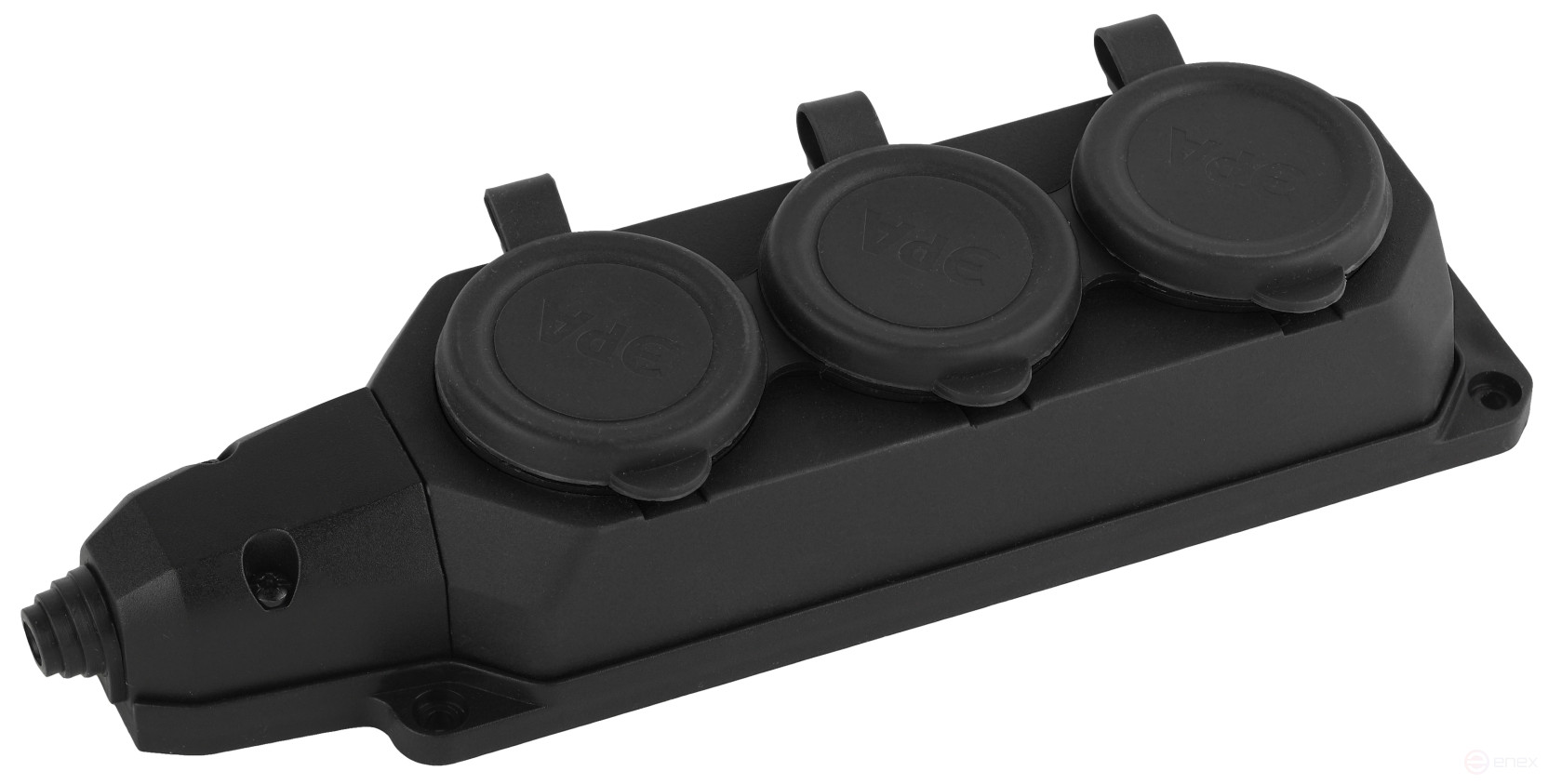 ERA K-3E-B-IP44 rubber pad with earthing 3 sockets 16A IP44 black