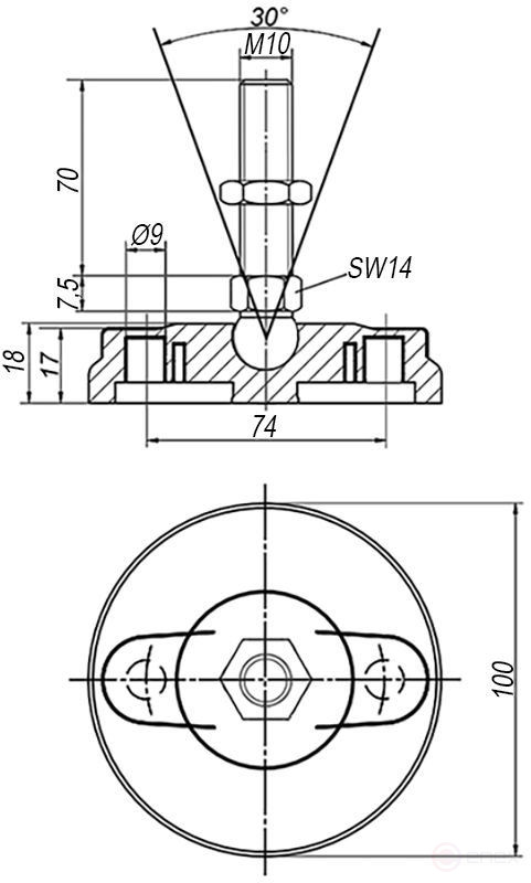 Виброизолятор (буфер резинометаллический) M8x23 до 67 кг KIPP K0568.04004055
