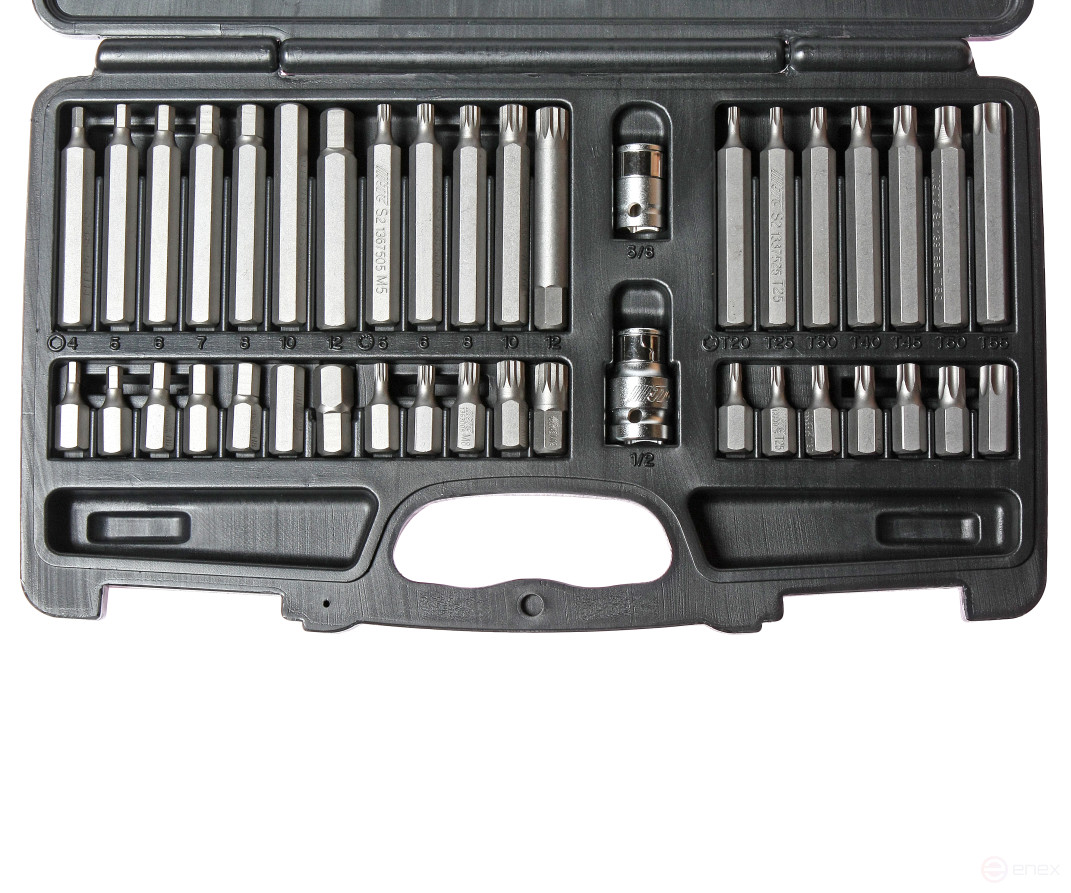 Набор бит TORX, HEX, SPLINE с адаптерами 3/8" & 1/2" (в кейсе) 40 предметов JTC /1/10