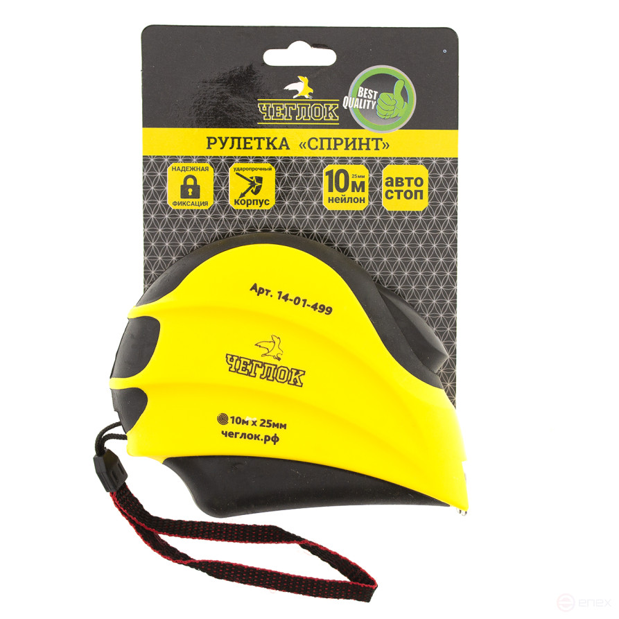 Рулетка, обрезиненный корпус, ABS пласт., серия "Спринт", автостоп, нейлон, 10м х 25мм, Чеглок