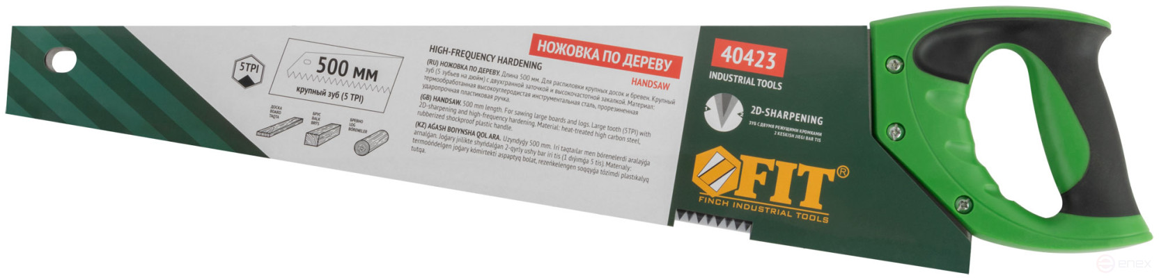 Wood hacksaw, large red-hot tooth 5 TPI, 2D sharpening, plastic rubberized handle 500 mm