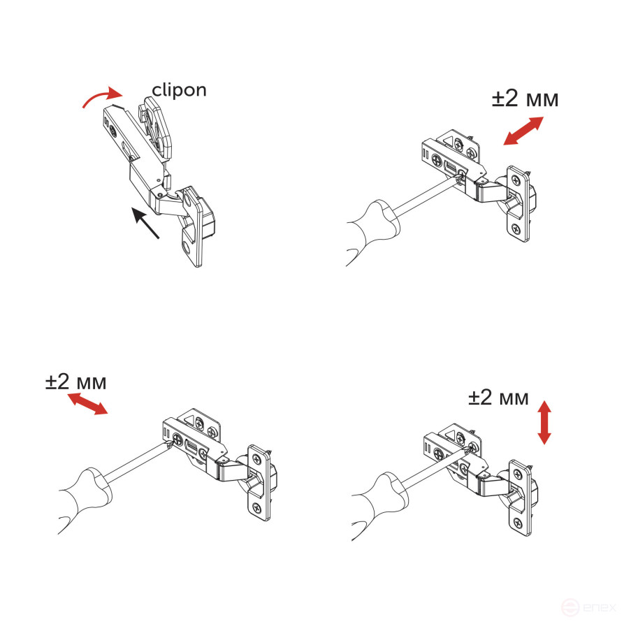 Semi-folding hinge with door closer 45mm h0 clip-on AKS PLUS 3D (self-tapping screws, plugs)