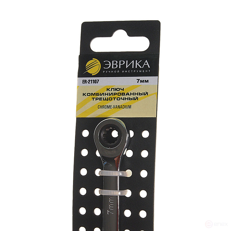 Ключ комбинированный 7мм ER-21107H трещоточный (на держателе) ЭВРИКА /1/10/240