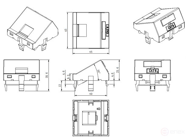 SIP3A-1K-M45-45 Corner insert 45x45 (analog Mosaic) for 1 Keystone Jack module, with blinds