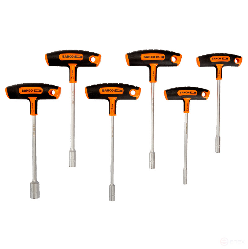 Screwdriver set for nuts with T-shaped handle 5 - 13 mm, 6 pcs