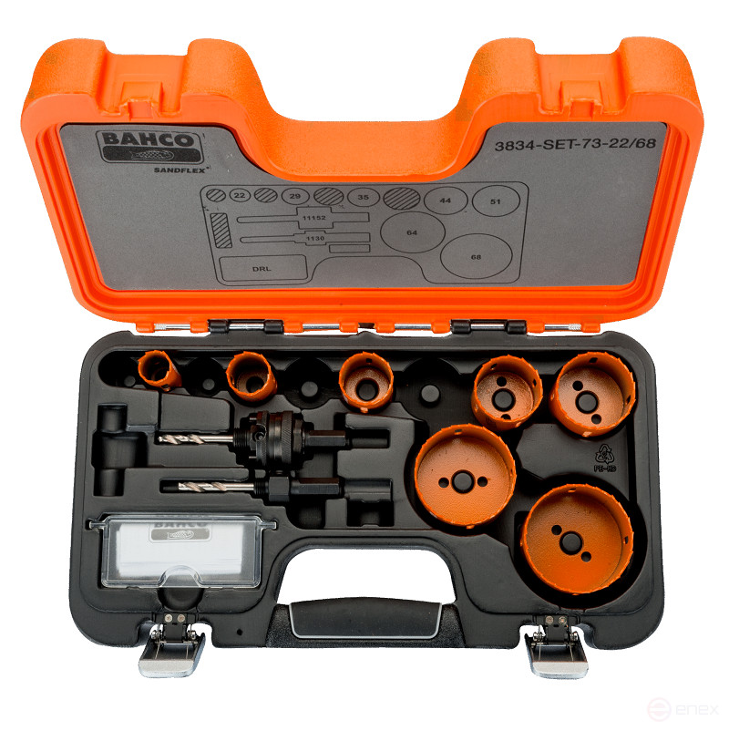 Набор кольцевых биметаллических пил Sandflex® 22 - 68 мм + 2 державки + сверло, 10 шт.